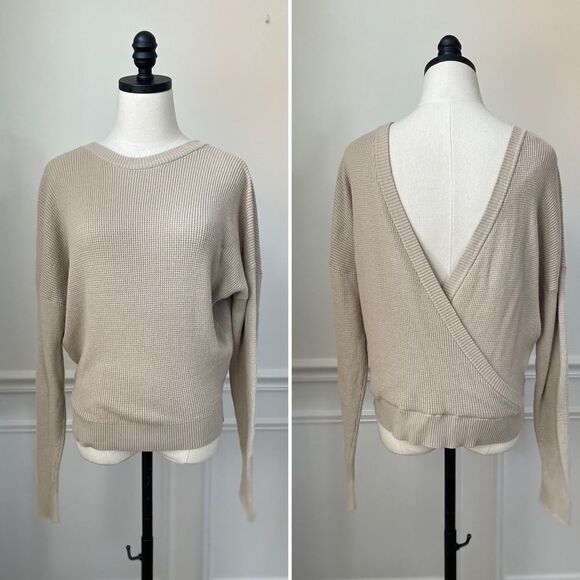 Splendid Beige Light Tan Thermal Open Back Dolman Cut Top M - Picture 1 of 6